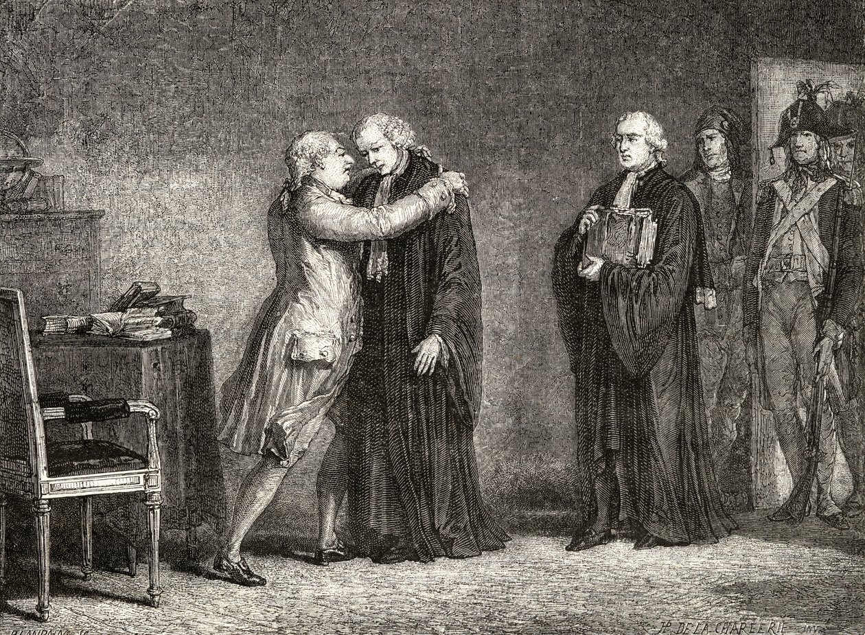 Kong Louis XVI (1754-93) mødes med De Malesherbes (1721-94) af H. de la Charlerie