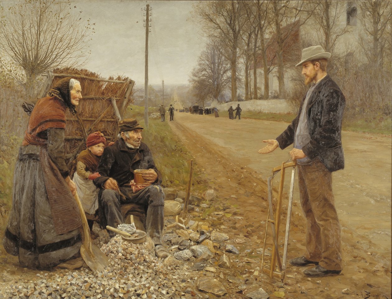 Mennesker ved en vej af H.A. Brendekilde