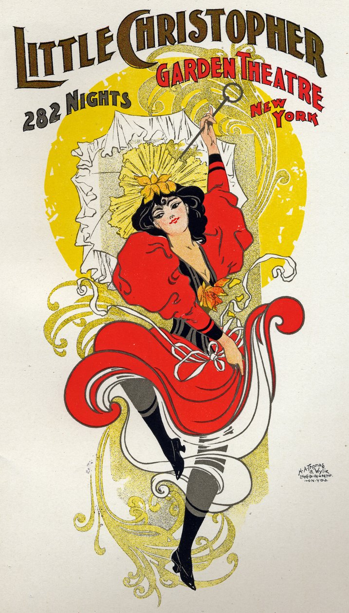 Underholdning. Dans. Cancan danser. Plakat af H.A. Thomas til et show på Little Christopher Theatre, New York, USA, ca. 1895 (plakat) af H.A. Thomas