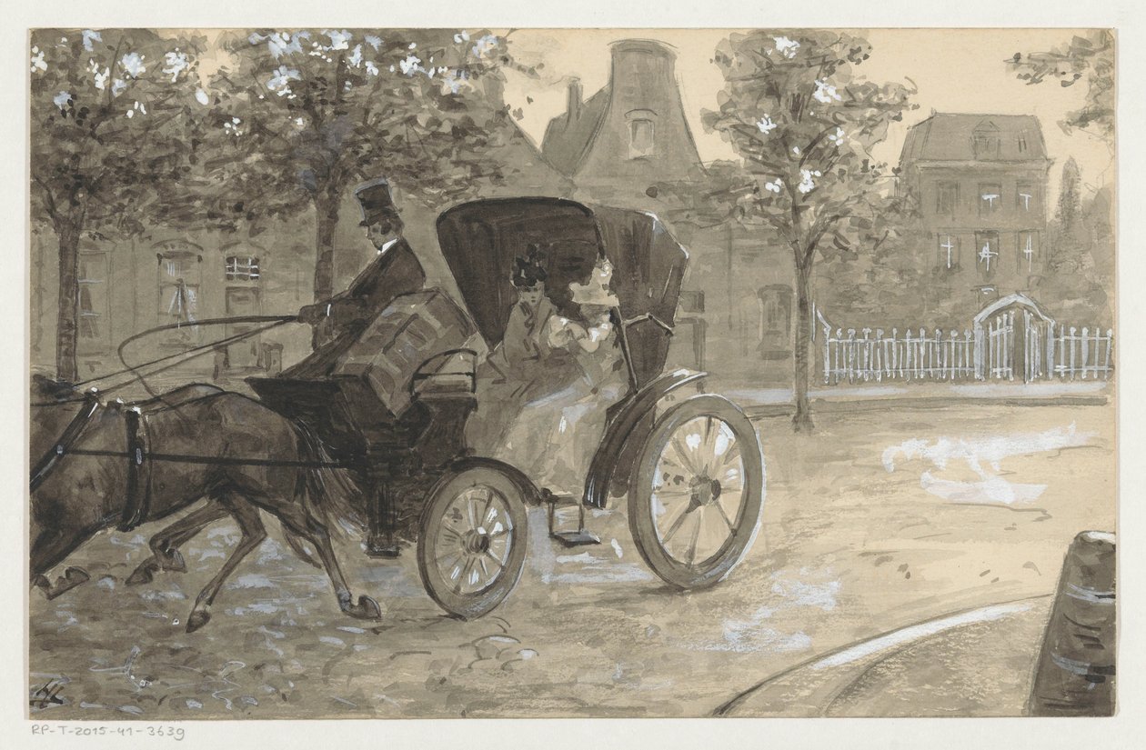 To kvinder i en hestevogn af H.C. Louwerse (signed by artist)