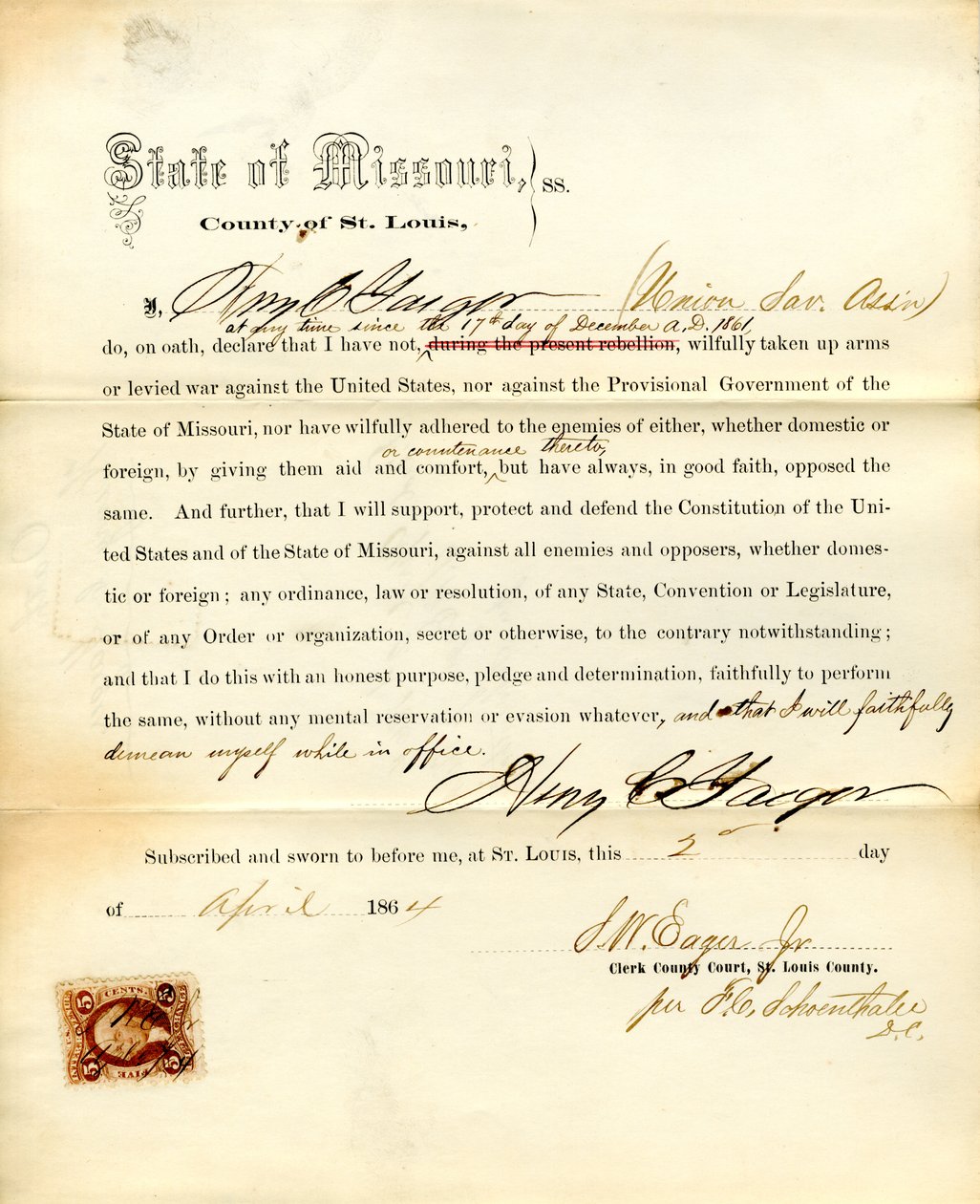Loyalitet ed af Henry C. Yaeger fra Missouri, County of St. Louis af H.C. Yaeger