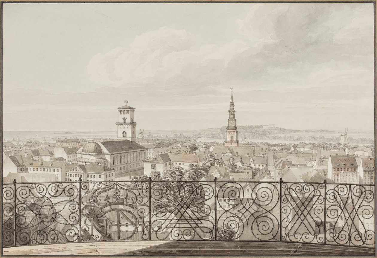 Udsigt fra Rundetårn over København til Frederiksberg Slot af H.G.F. Holm