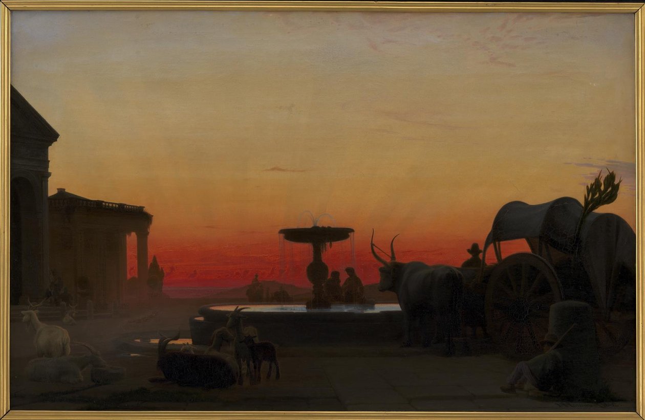 En plads i Ariccia, Italien. Efter solnedgang af H.J. Hammer