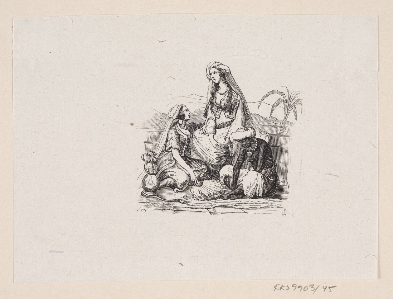 Illustration til "Den flyvende Kuffert" i H.C. Andersen, "Eventyr og Historier", Bind 1 af H.P. Hansen