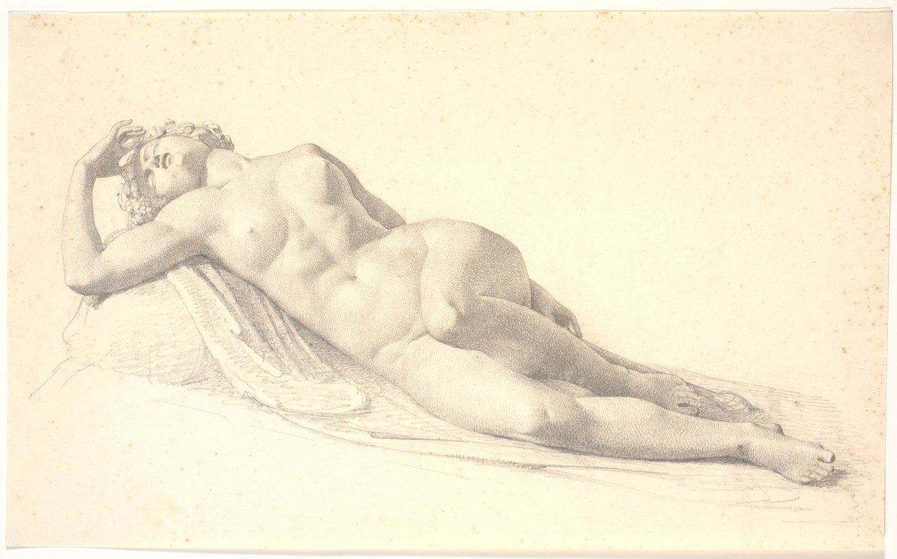 Sovende bacchantinde. Studie til eller tegning efter Bissens første legemsstore statue af H.W. Bissen