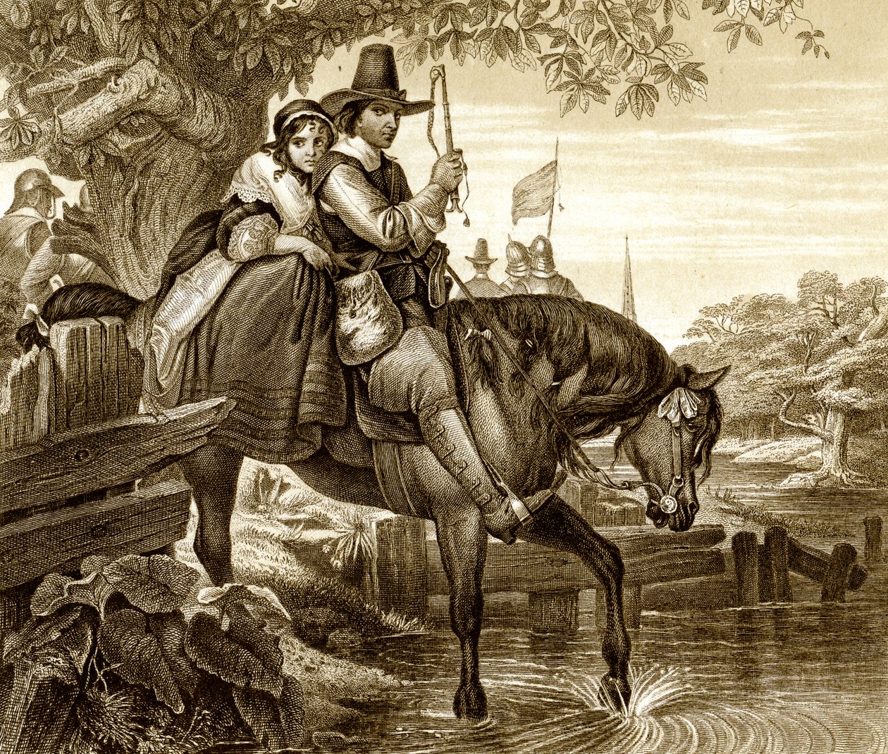 Charles II i forklædning hjalp med sin flugt af Jane Lane, 1651, 1800-tallet. af H. Bourne