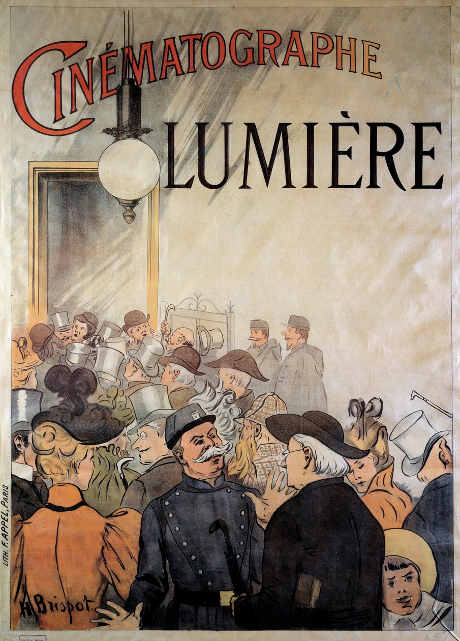 Plakat til biografen af brødrene Lumiere på den store cafe i december 1895 (illustration) af H. Brispot