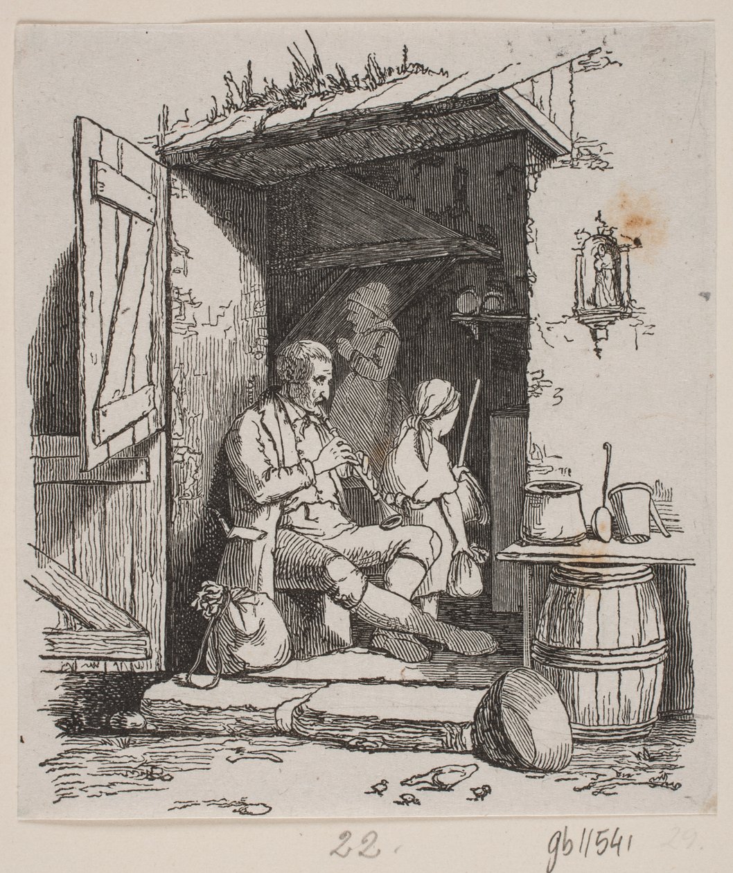 En italiensk musikant siddende i en åben dør af H. C. Henneberg