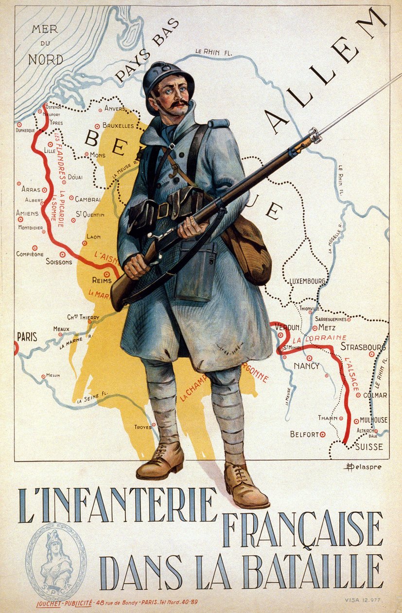 Fransk infanteri i kamp (den røde linje repræsenterer Hindenburg-linjen) - ill. af H. Delaspre af H. Delaspre