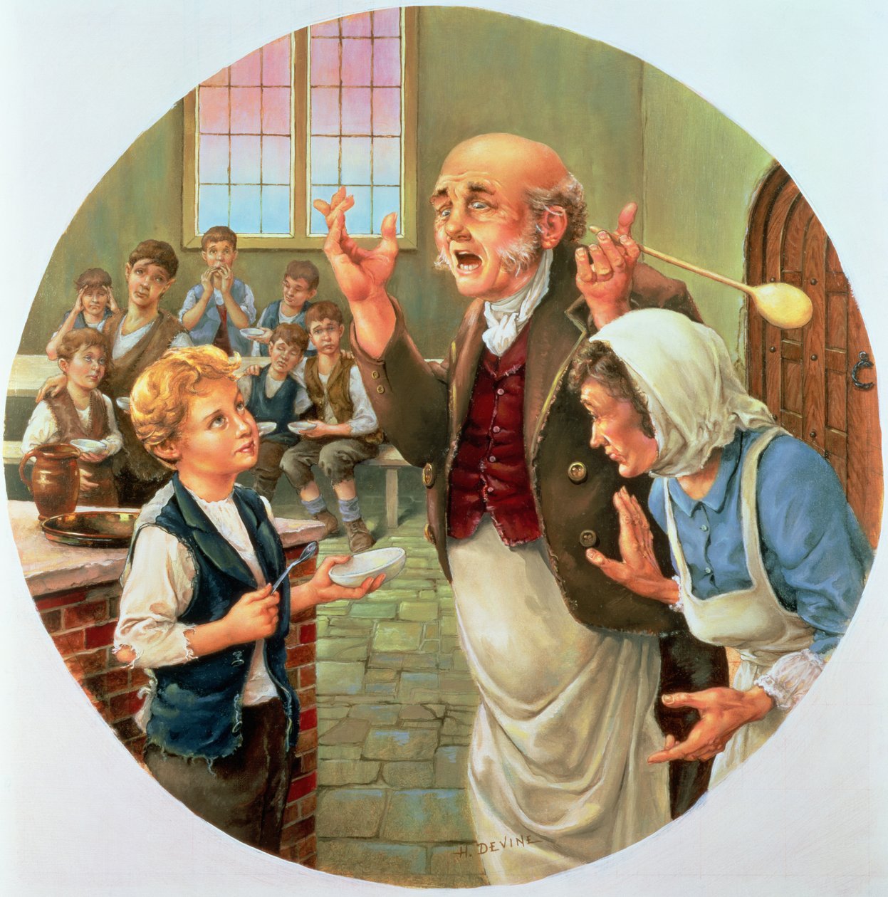 Oliver Twist beder om mere fra Charles Dickens World, senere lavet som en Spode-tallerken af H. Devine