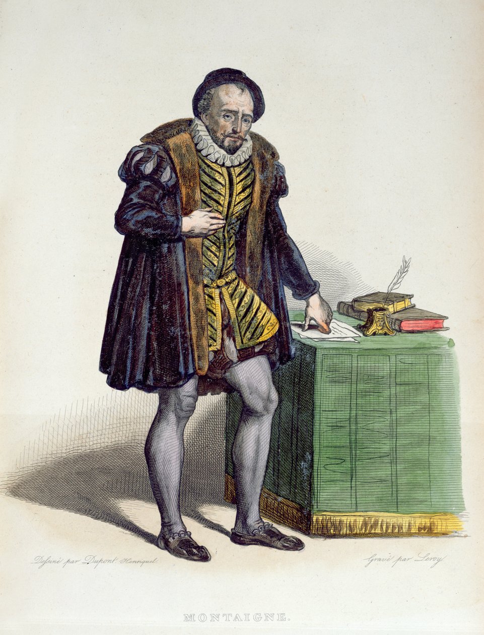 Michel Eyquem de Montaigne (1533-92) fra "Le Plutarque Francais" af E. Mennechet, 1835 (farvestik) af H. Dupont