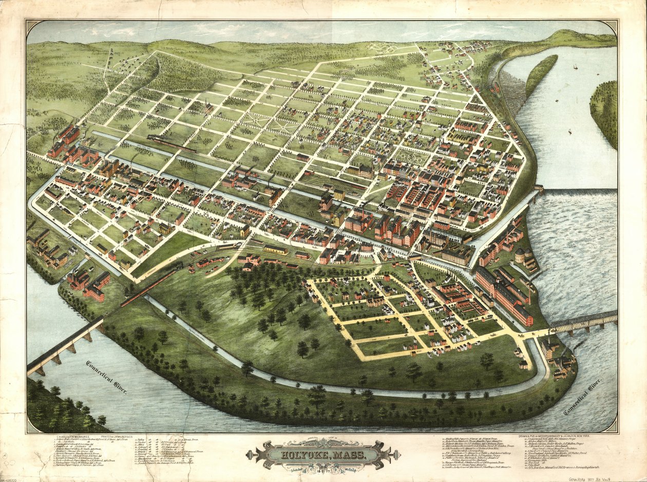 Fugleperspektiv af Holyoke, Mass.: 1877 af H. H. Bailey