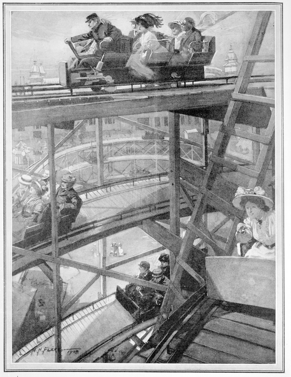 Spiraljernbanen på den fransk-britiske udstilling, 1908 af H. H. Flere