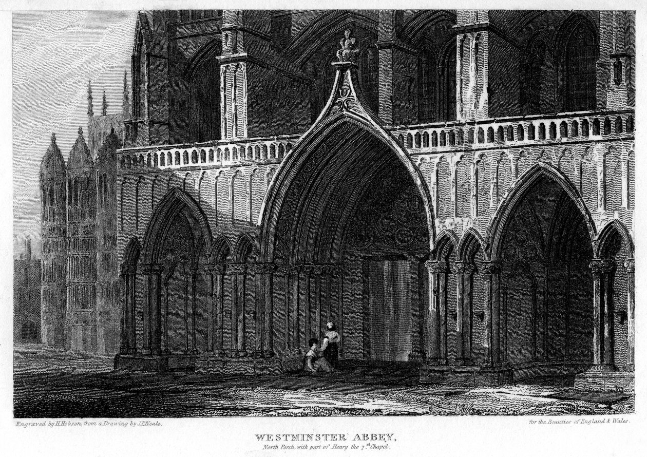 Nord veranda med en del af Henry VII Chapel, Westminster Abbey, London, 1815. af H. Hobson