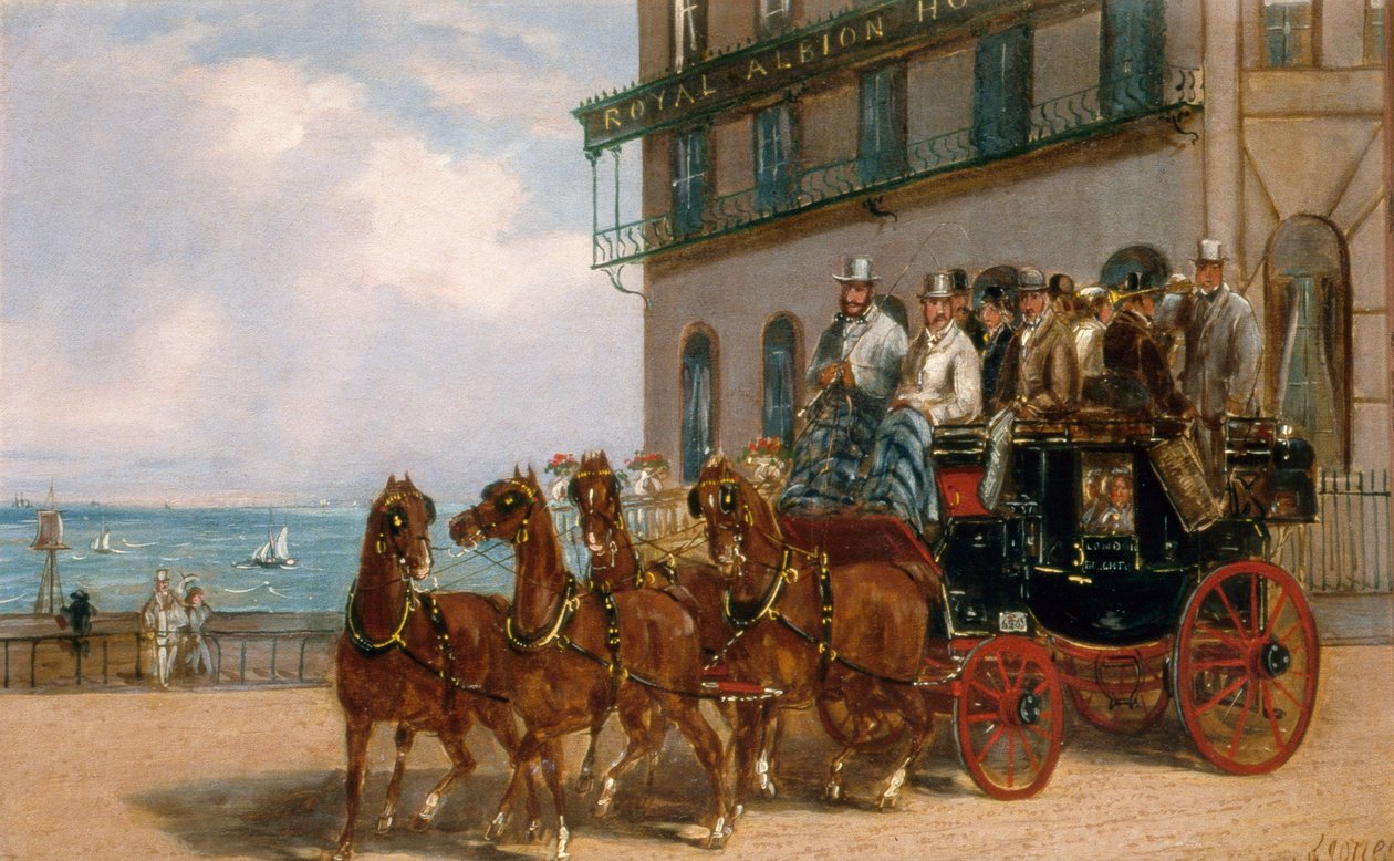 En diligence uden for Royal Albion Hotel af H. J. Jones
