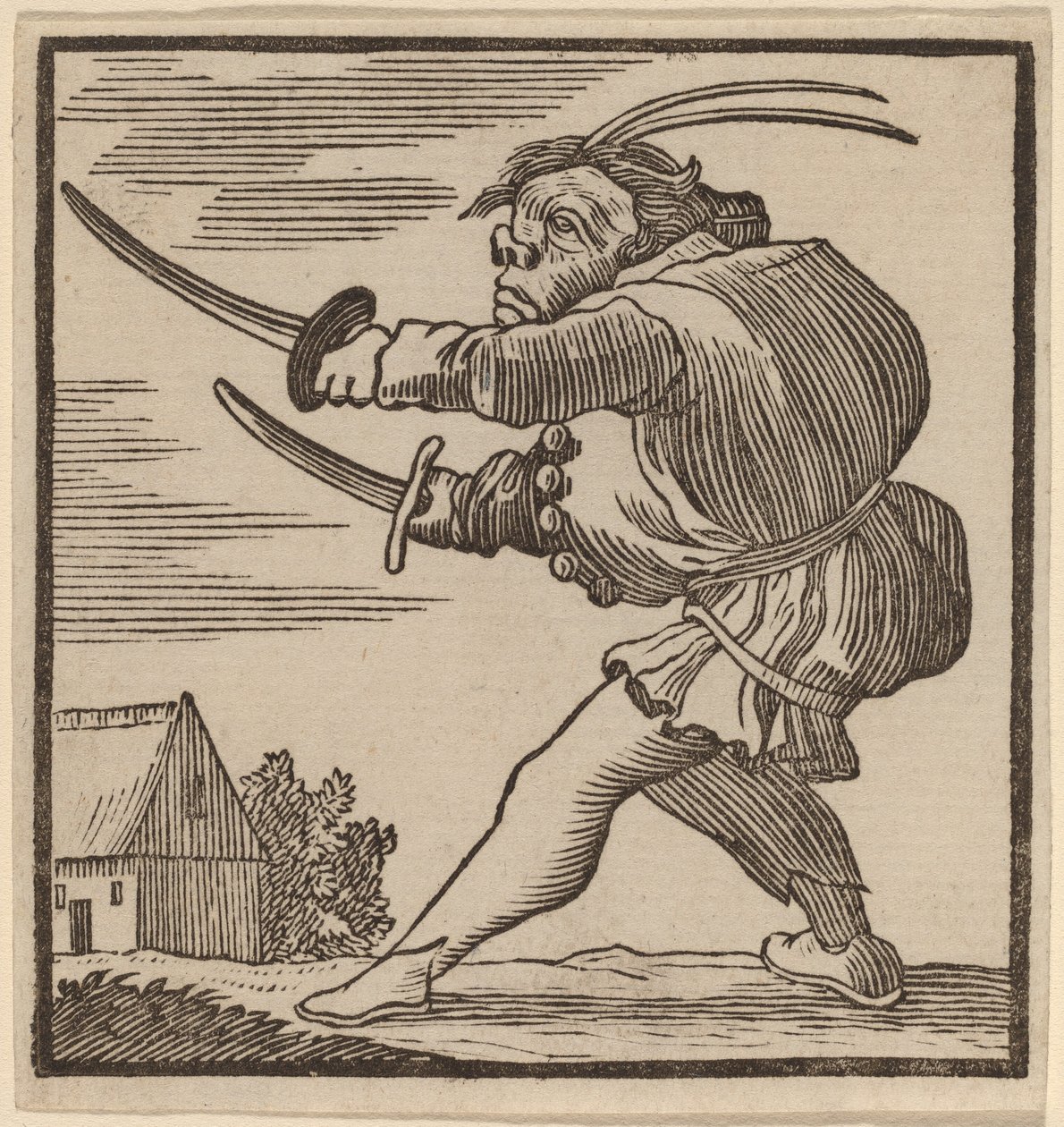 Hunchback viftende med to sværd af H. Numan after Jacques Callot