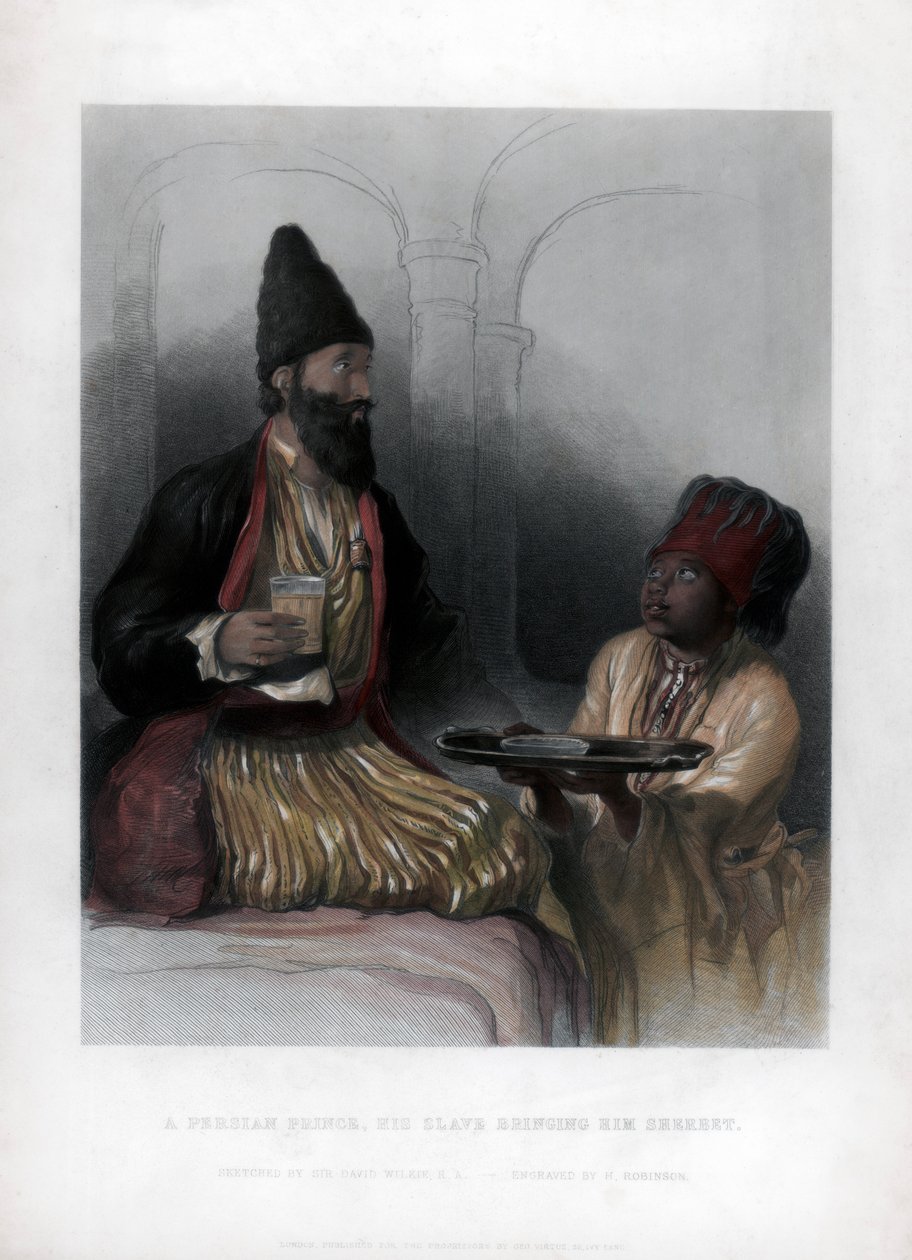 En persisk prins, hans slave bringer ham sorbet, 1800-tallet af H. Robinson