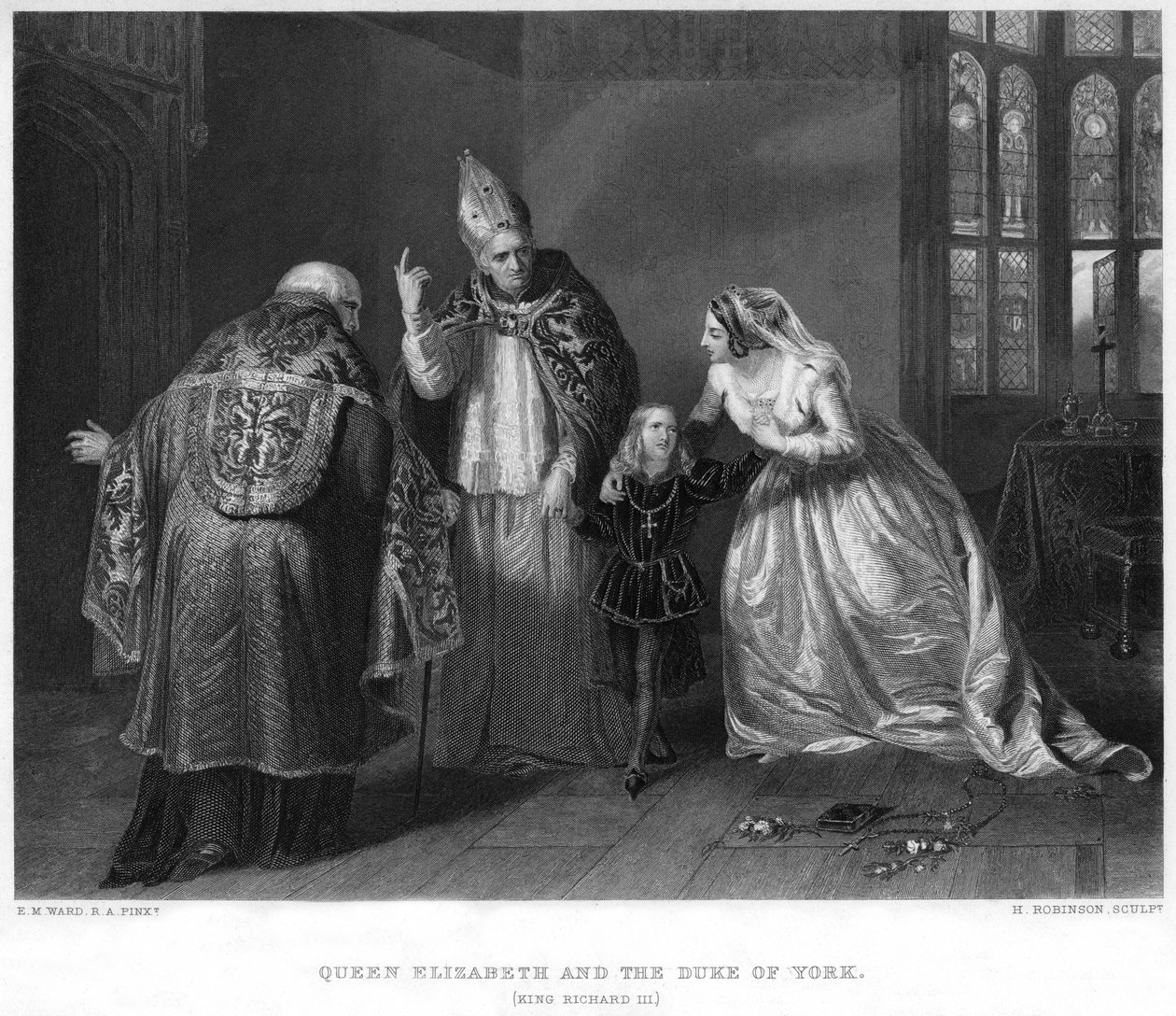 Dronning Elizabeth og hertugen af York, kong Richard III, 1800-tallet. af H. Robinson