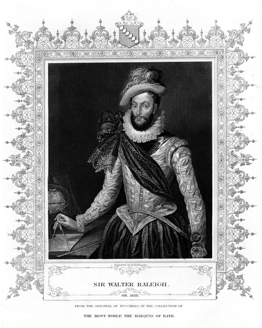 Sir Walter Raleigh, forfatter, digter, hofmand og opdagelsesrejsende, 1800-tallet. af H. Robinson