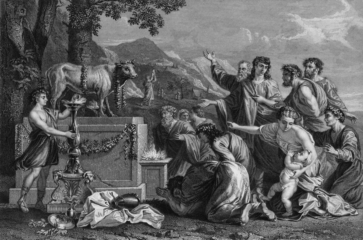 De har gjort dem til en smeltet kalv og har tilbedt den, 1800-tallet af H. Robinson