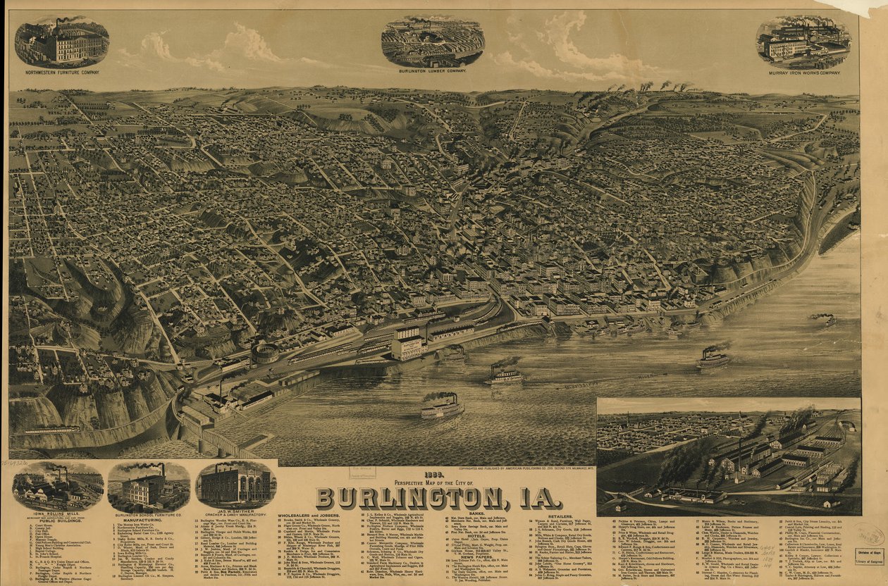 Perspektivkort fra 1889 over byen Burlington, Ia. LOC 75693230 af H. Wellge