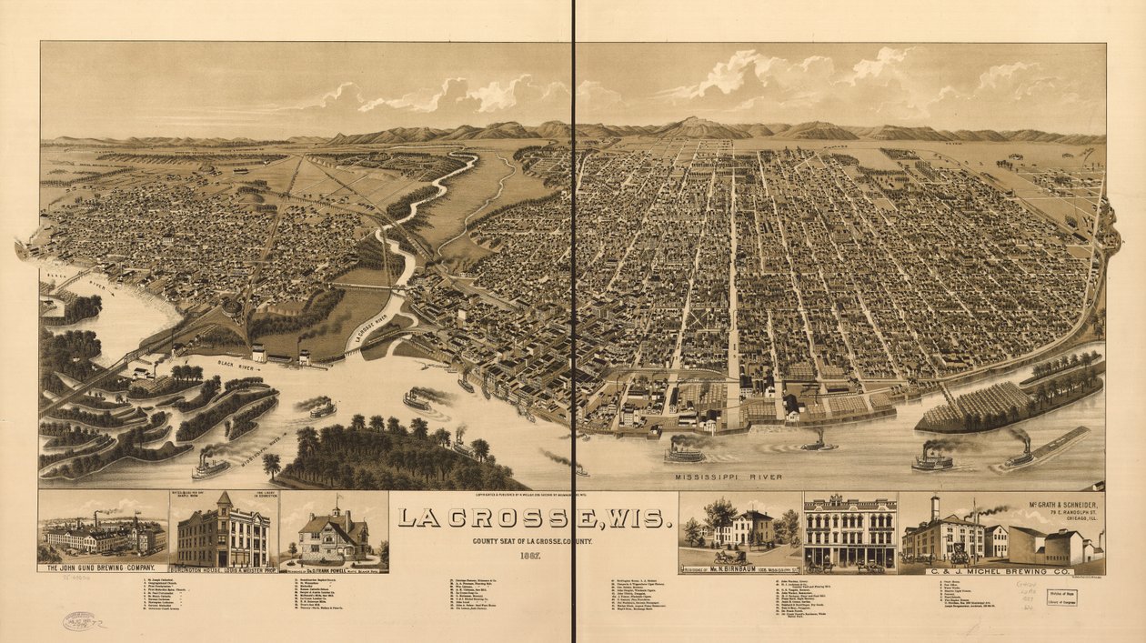 La Crosse, Wis., amtssæde for La Crosse County 1887 af H. Wellge
