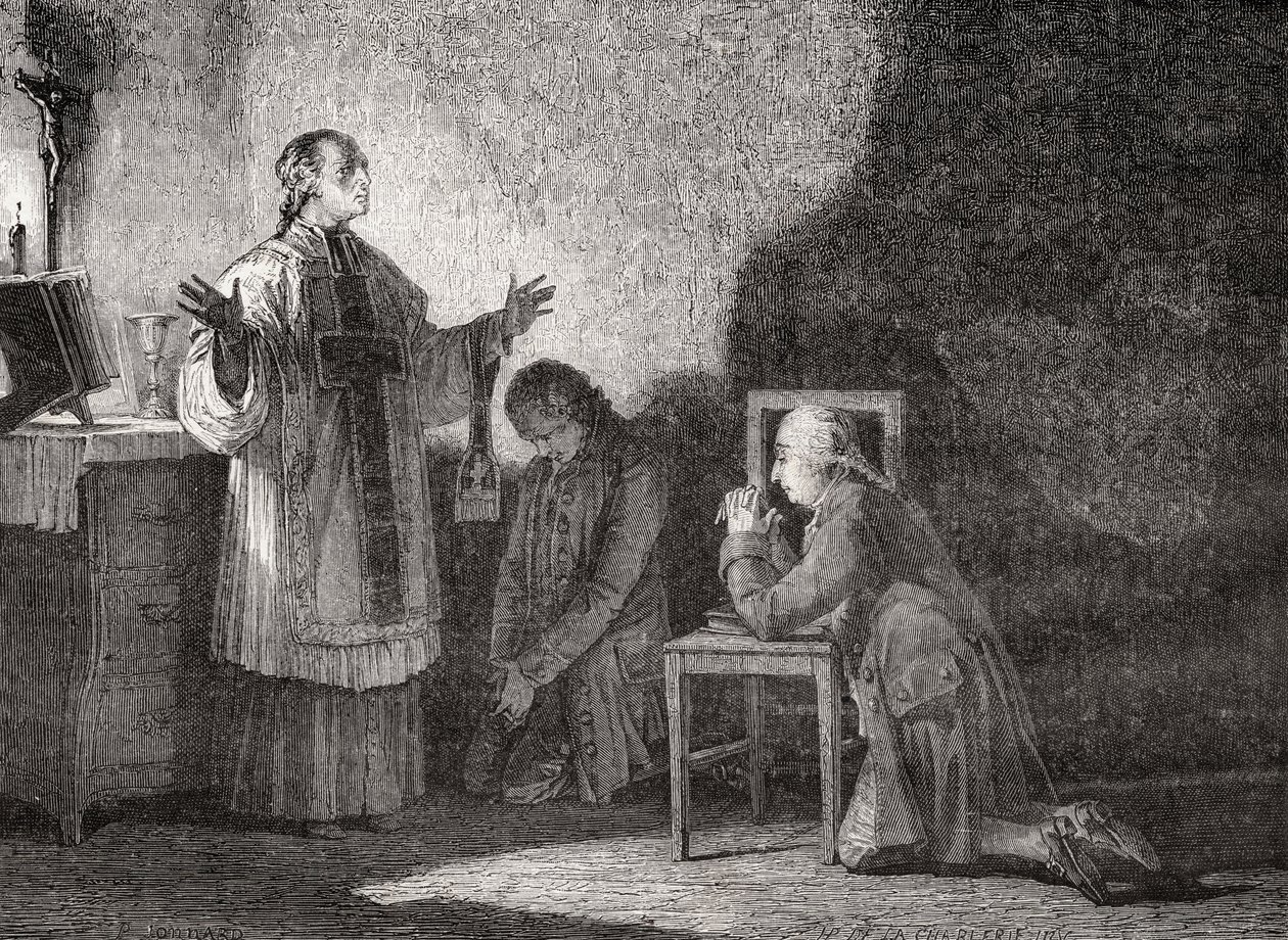 Ludvig XVI (1754-93) ved bøn før hans henrettelse af H. de la Charlerie