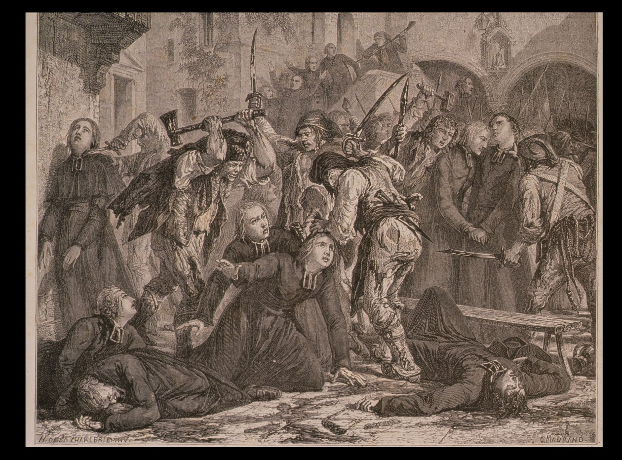 Præsternes massakr i september 1792, indgraveret af Charles Maurand af H. de la Charlerie