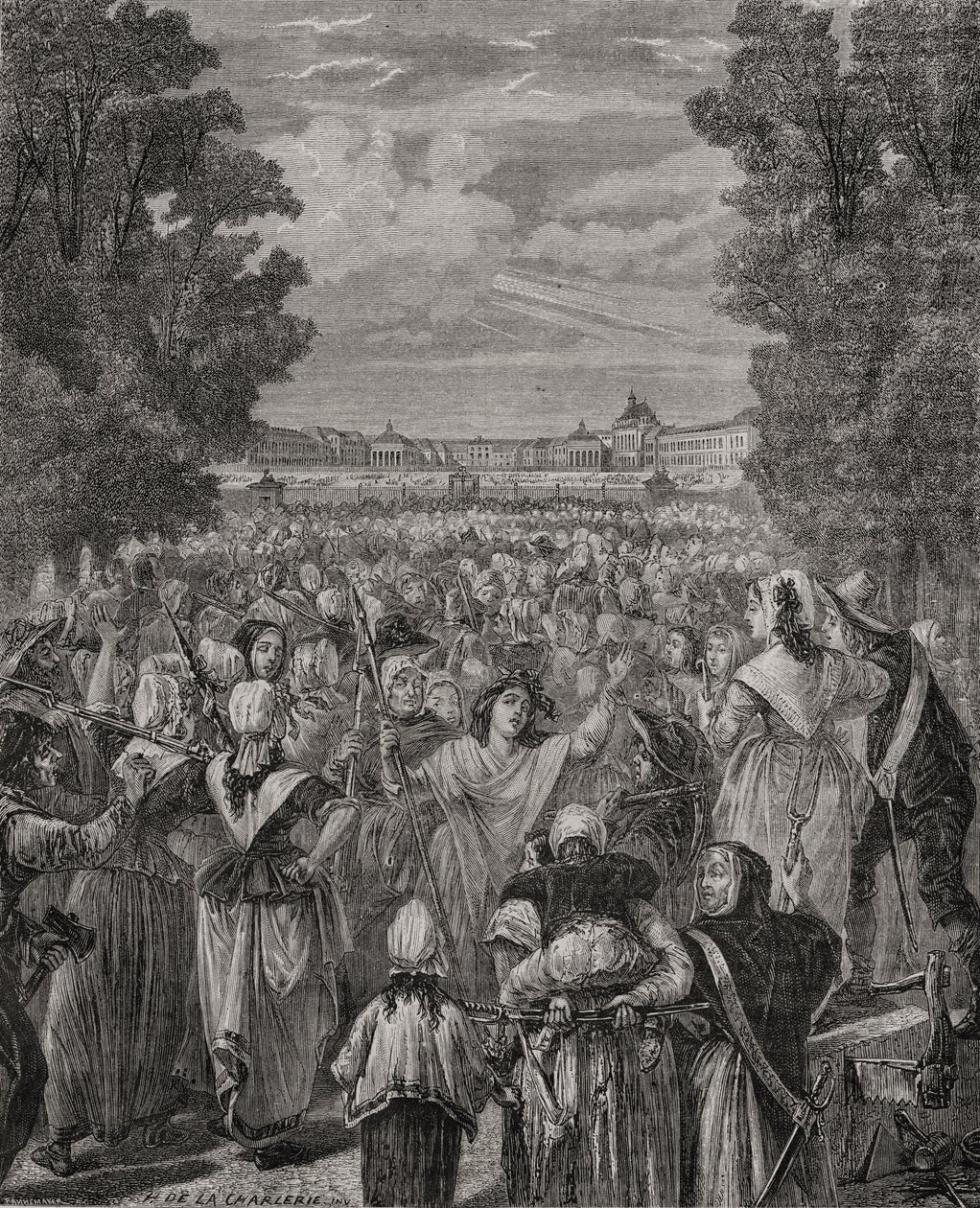 Kvinderne marcherer mod Versailles, 5.-6. oktober 1789, indgraveret af Pannemaker-Ligny, fra 