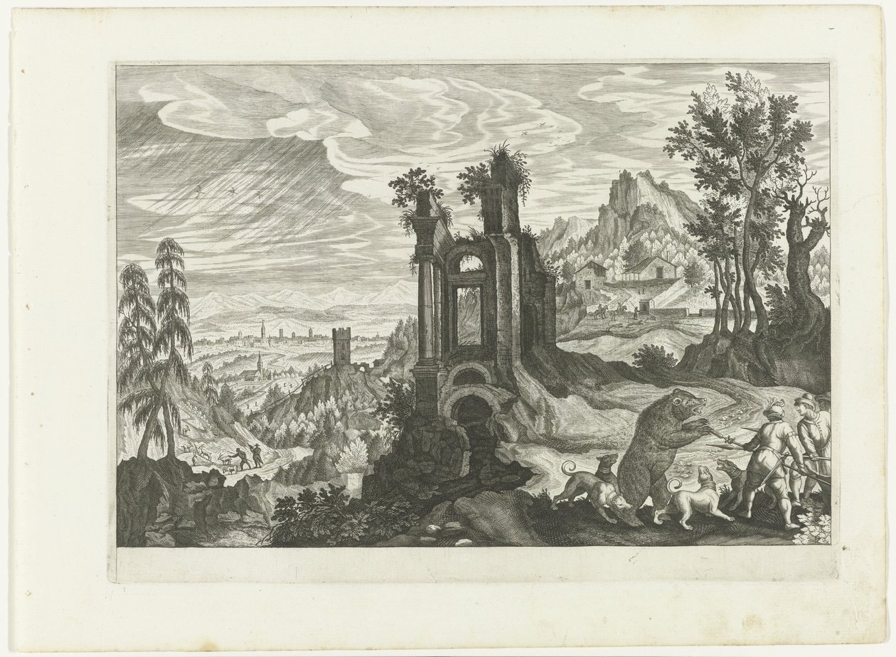 Landskab med bjørnejagt af H. van Schuppen