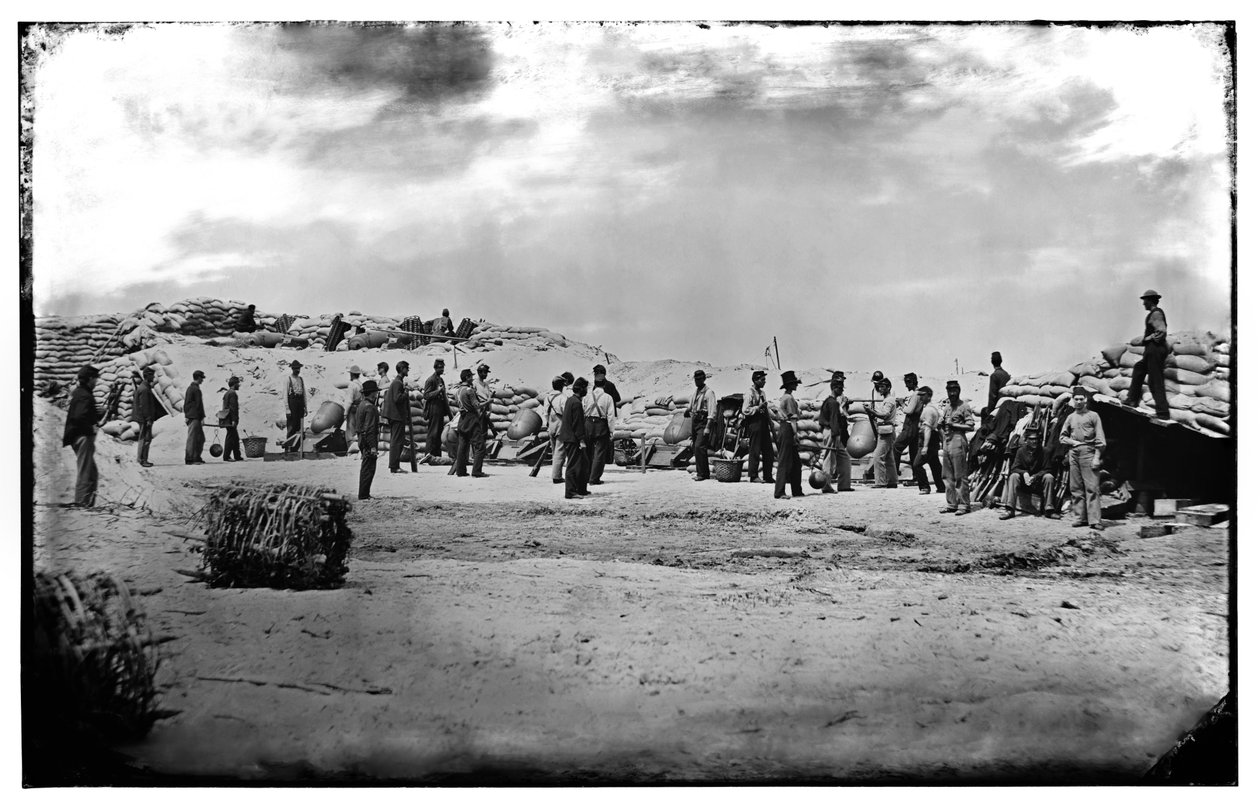 Unionsmørtler i Battery Weed på Morris Island, South Carolina, 1863 af Haas and Peale