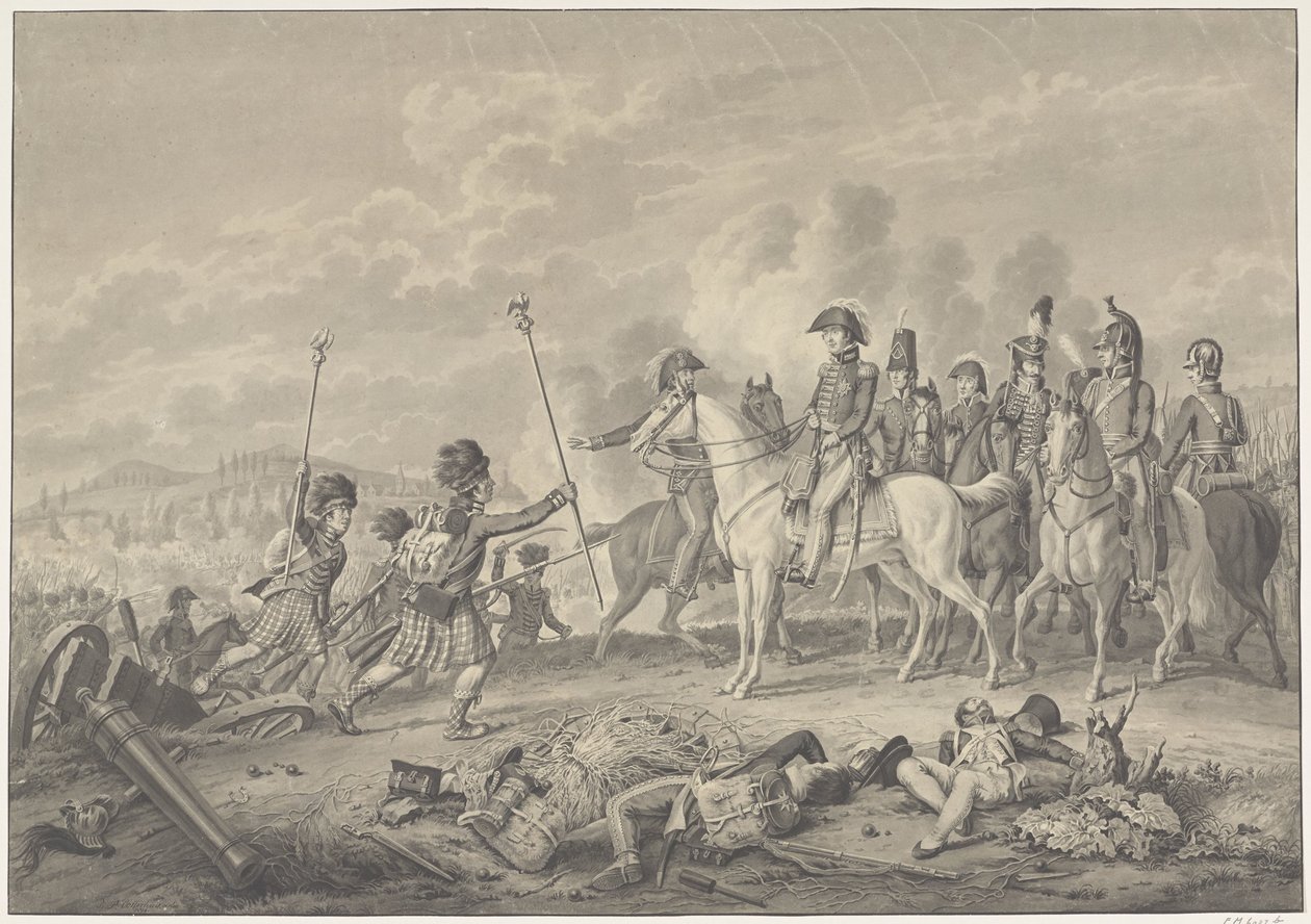 Duke of Wellington modtager to standarder med ørne fanget fra franskmændene under slaget ved Waterloo, 1815 af Haatje Pieters Oosterhuis