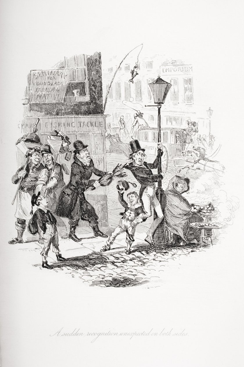 En pludselig genkendelse uventet på begge sider, illustration fra `Nicholas Nickleby