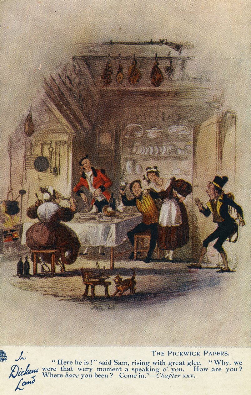 I Dickens Land - The Pickwick Papers Postcard, ca. 1905 af Hablot Knight Browne