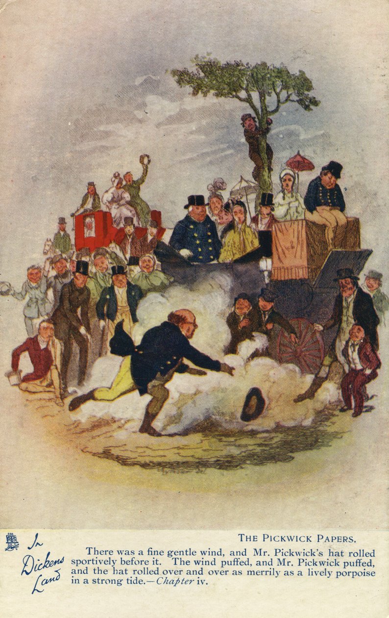 I Dickens Land - The Pickwick Papers Postcard, ca. 1905 af Hablot Knight Browne