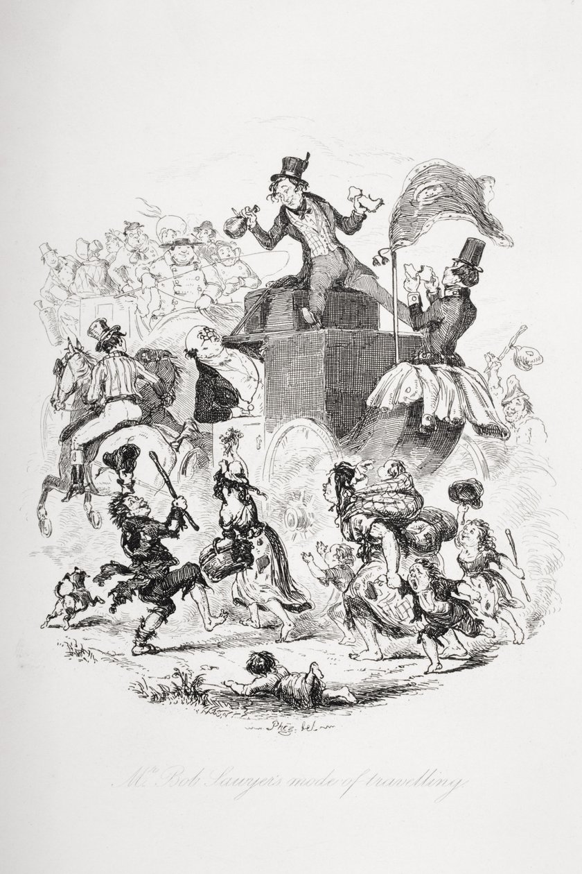 Mr. Bob Sawyers måde at rejse på, illustration fra `The Pickwick Papers