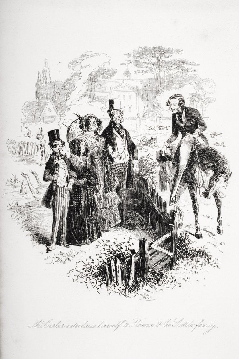 Mr. Carker præsenterer sig selv for Florence og Skettles-familien, illustration fra 