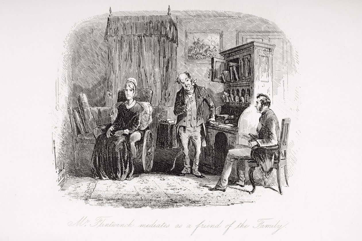 Mr. Flintwinch mægler som en ven af familien, illustration fra 