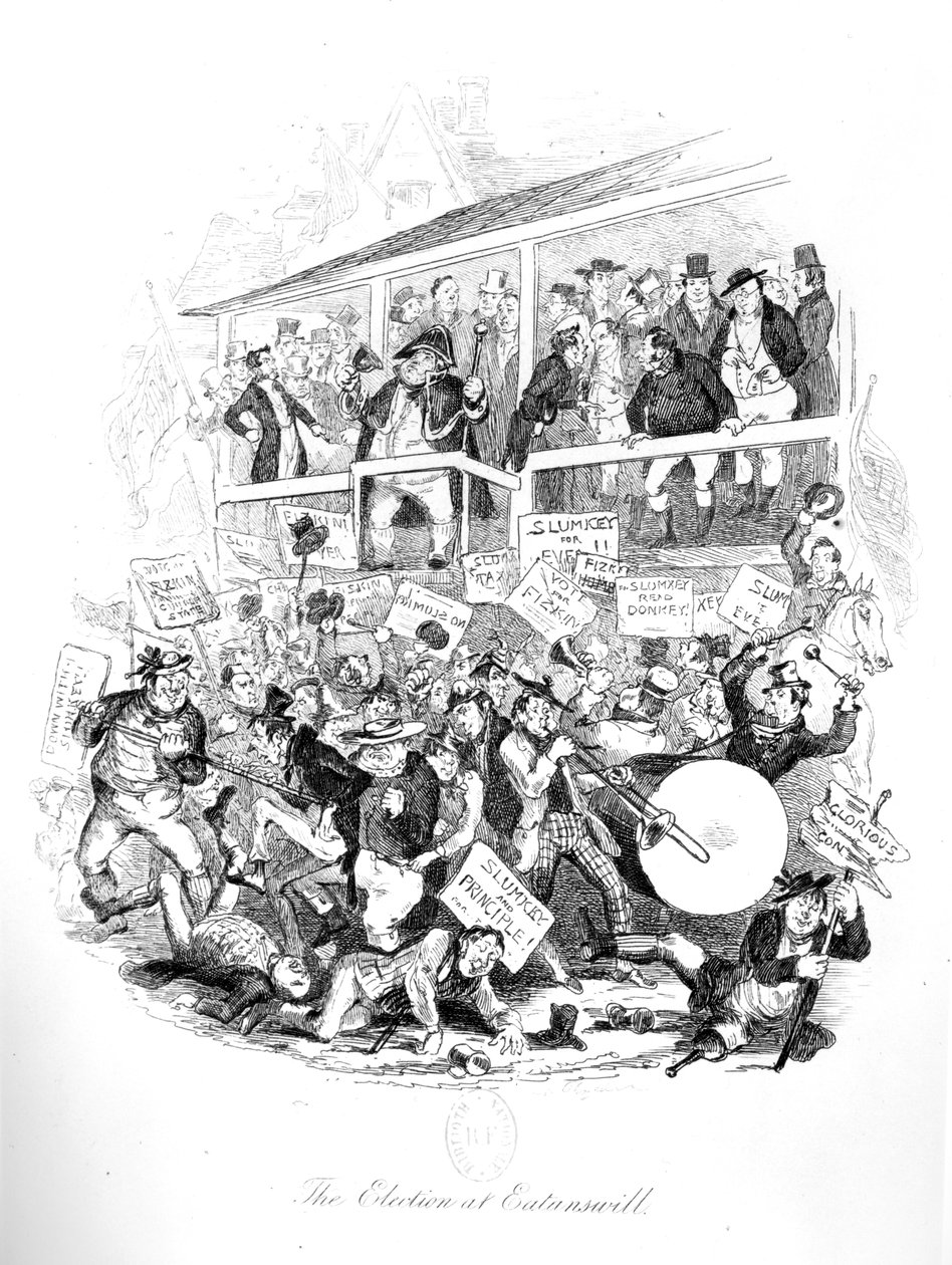 Mr. Pickwick på valgdagen i Eatenswill, illustration fra 