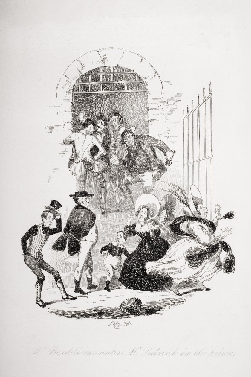 Mrs. Bardell møder Mr. Pickwick i fængslet, illustration fra `The Pickwick Papers