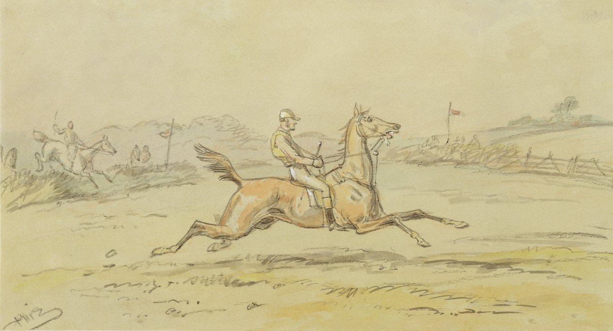 Point to Point Racing (grafit og wc forhøjet med hvidt på papir) af Hablot Knight Browne