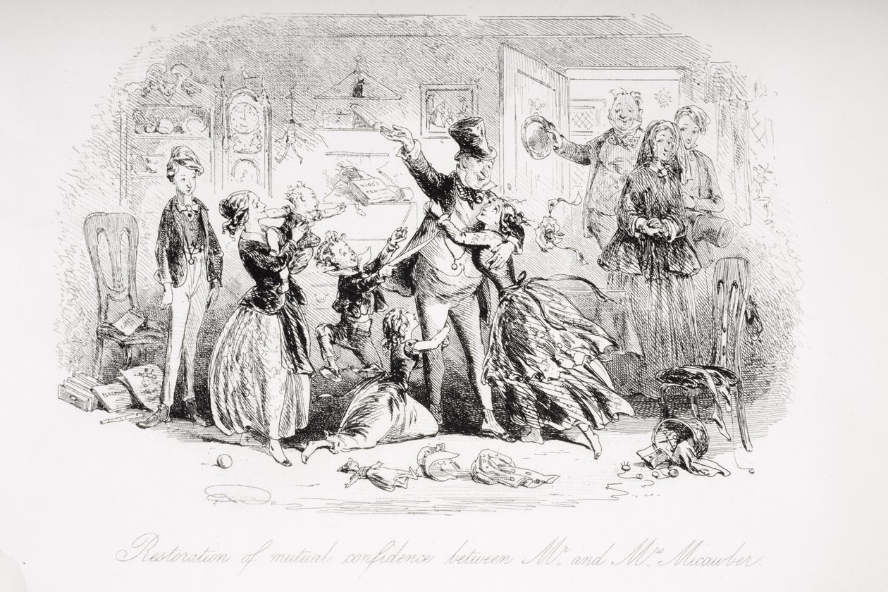 Genoprettelse af gensidig tillid mellem Mr. og Mrs. Micawber, illustration fra 