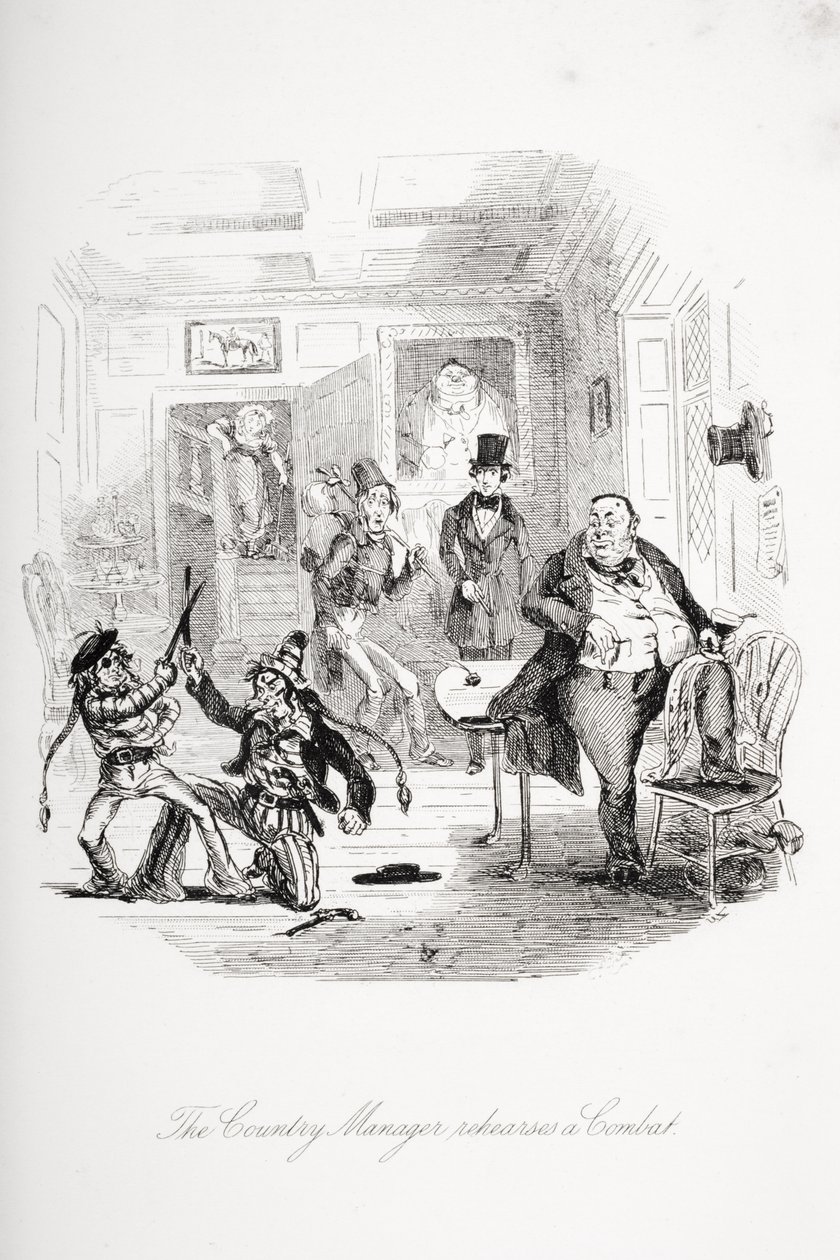 Landechefen øver en kamp, illustration fra `Nicholas Nickleby