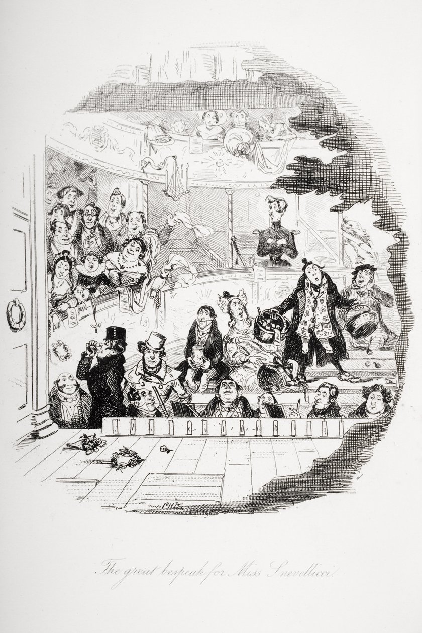 Den store bespeak for Miss Snevellicci, illustration fra `Nicholas Nickleby