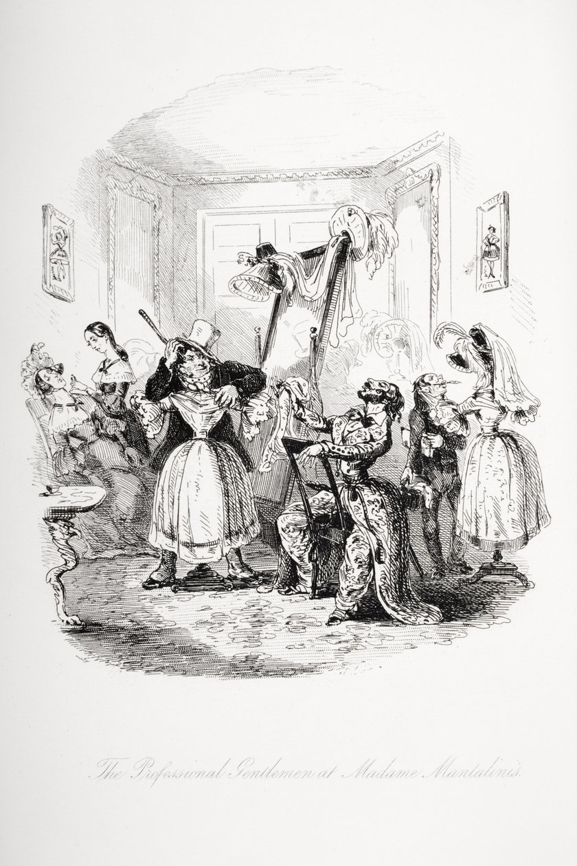 Den professionelle gentleman hos Madame Mantalinis, illustration fra `Nicholas Nickleby