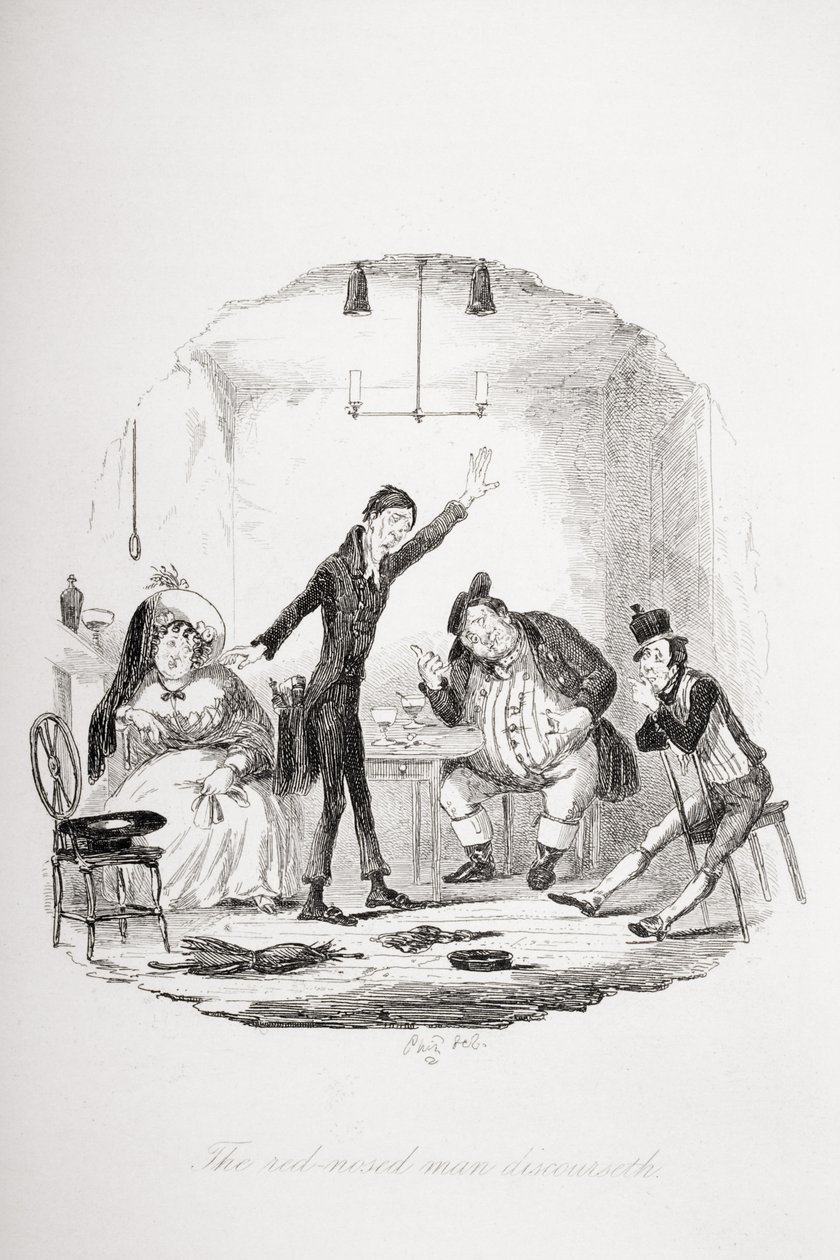 Den rødnæsede mand taler, illustration fra `The Pickwick Papers