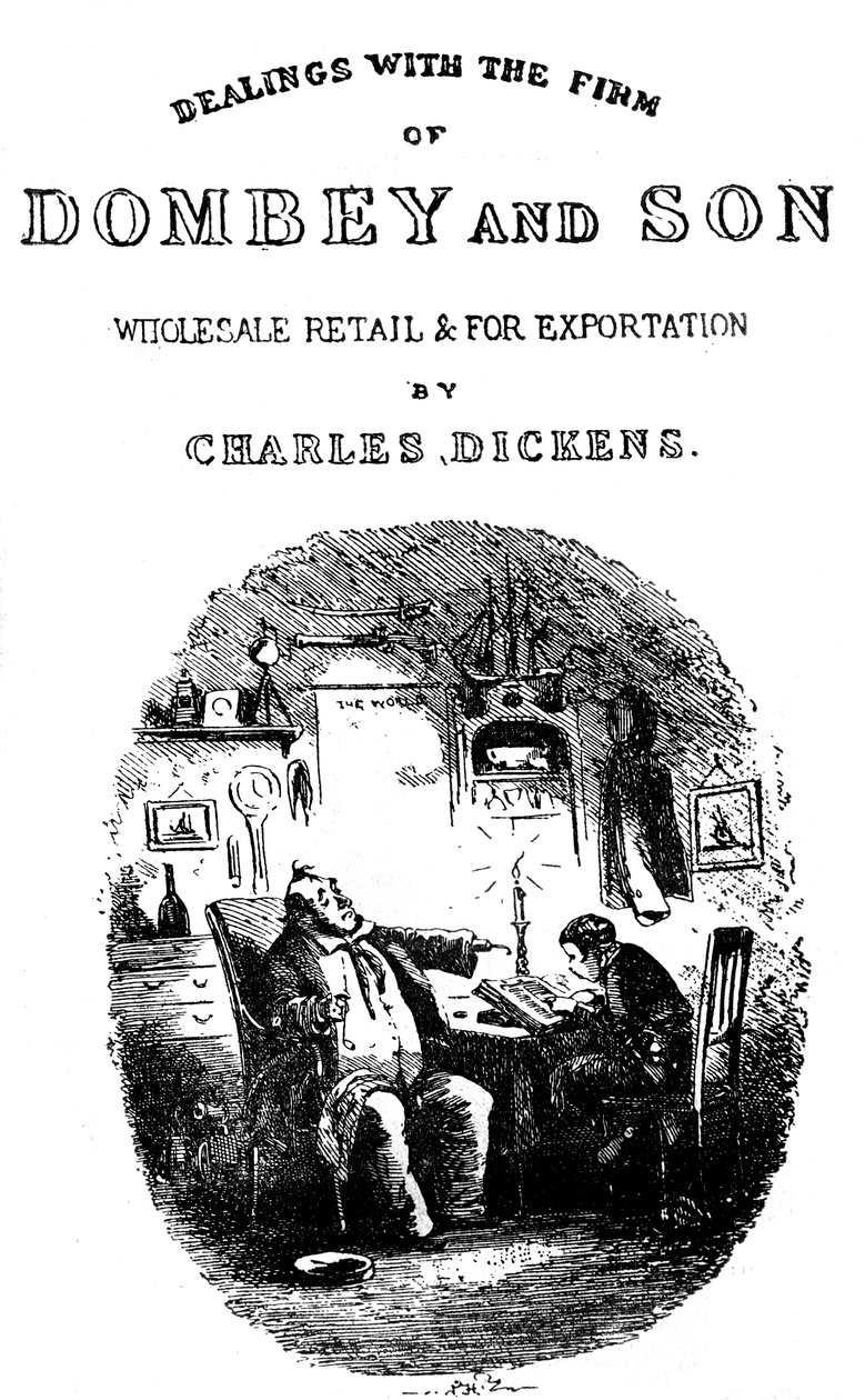 Dombey & Son af Charles Dickens. Titel side af Hablot Knight Browne