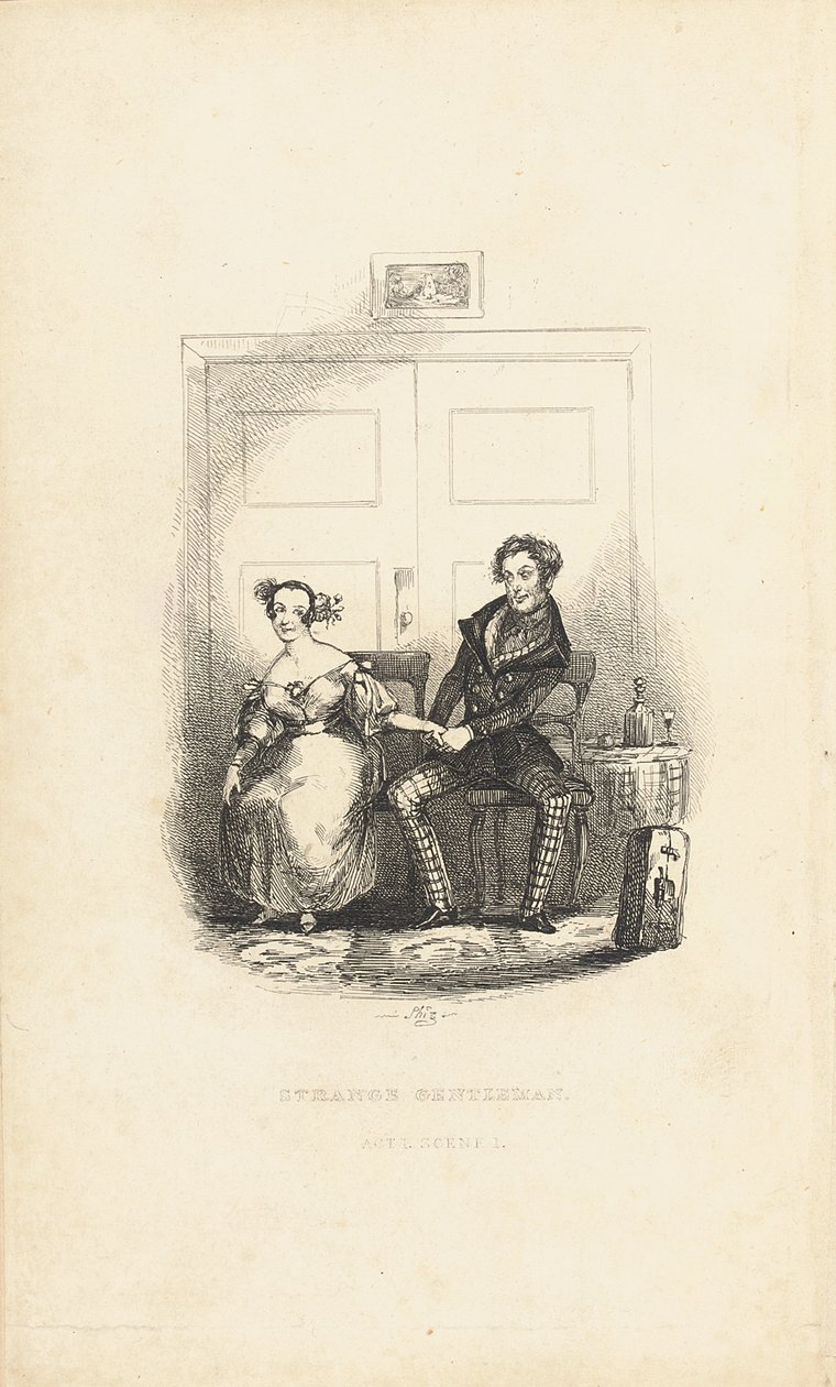 Frontispice til The Strange Gentleman: A Comic Burletta, af Charles Dickens (1812-70) af Hablot Knight Browne