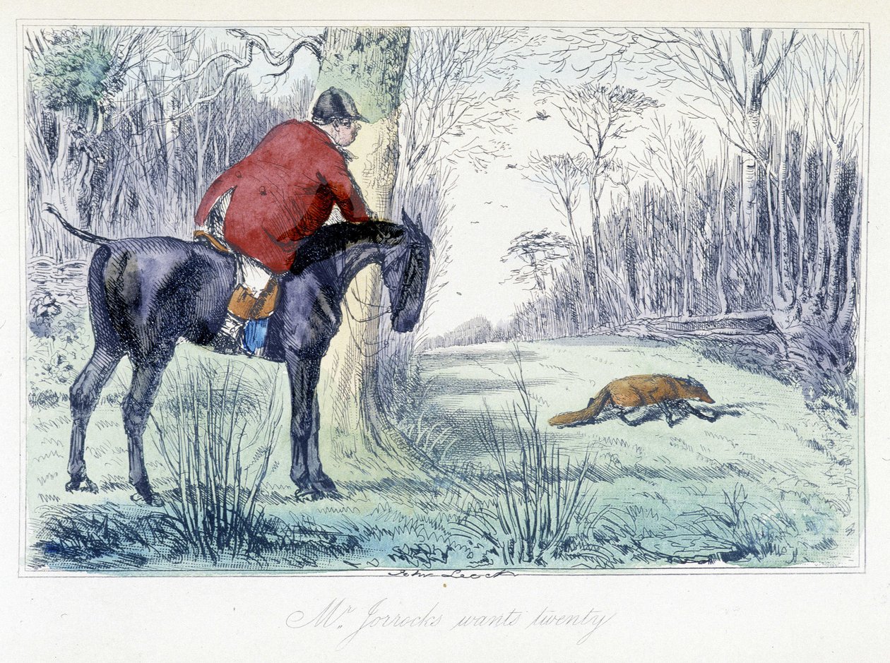 Hestejagtscene. Engelsk tegneserie om rævejagt fra "" Adventures of Thomas Scott or Hawbuck Grange"" illustration af H.K. Browne og W.T. Maud. af Hablot Knight Browne