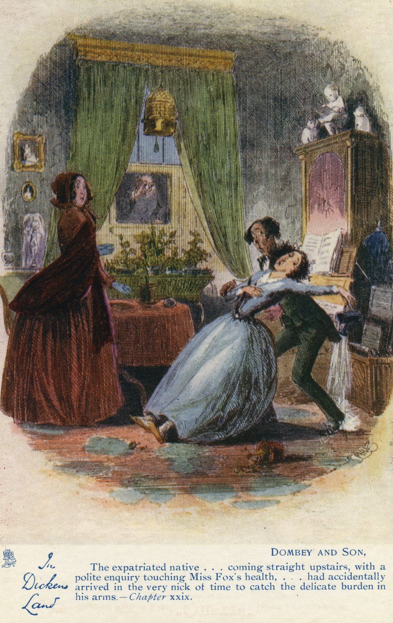 I Dickens Land - Dombey og søn postkort, ca. 1907 af Hablot Knight Browne